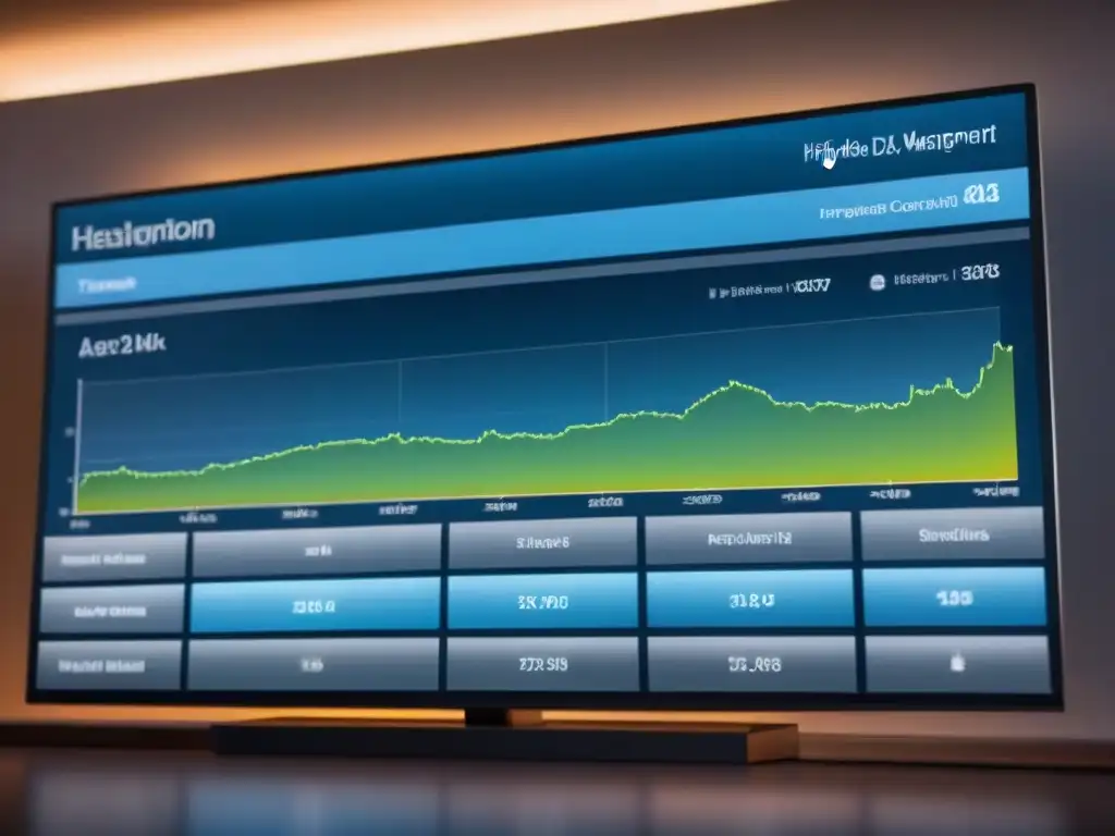 Tablero de gestión inmobiliaria moderno en pantalla HD Panel de gestión de propiedades moderno y eficiente con actualizaciones en tiempo real y herramientas de programación, en tonos de azul y gris