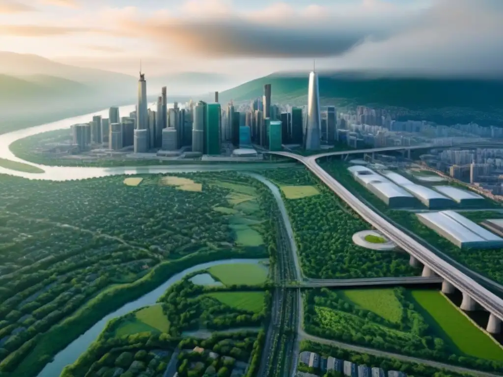 Metrópolis fronteriza: fusión urbana y naturaleza en mercado norteamericano Un panorama detallado de una ciudad moderna y natural en mercados inmobiliarios fronterizos para inversores globales