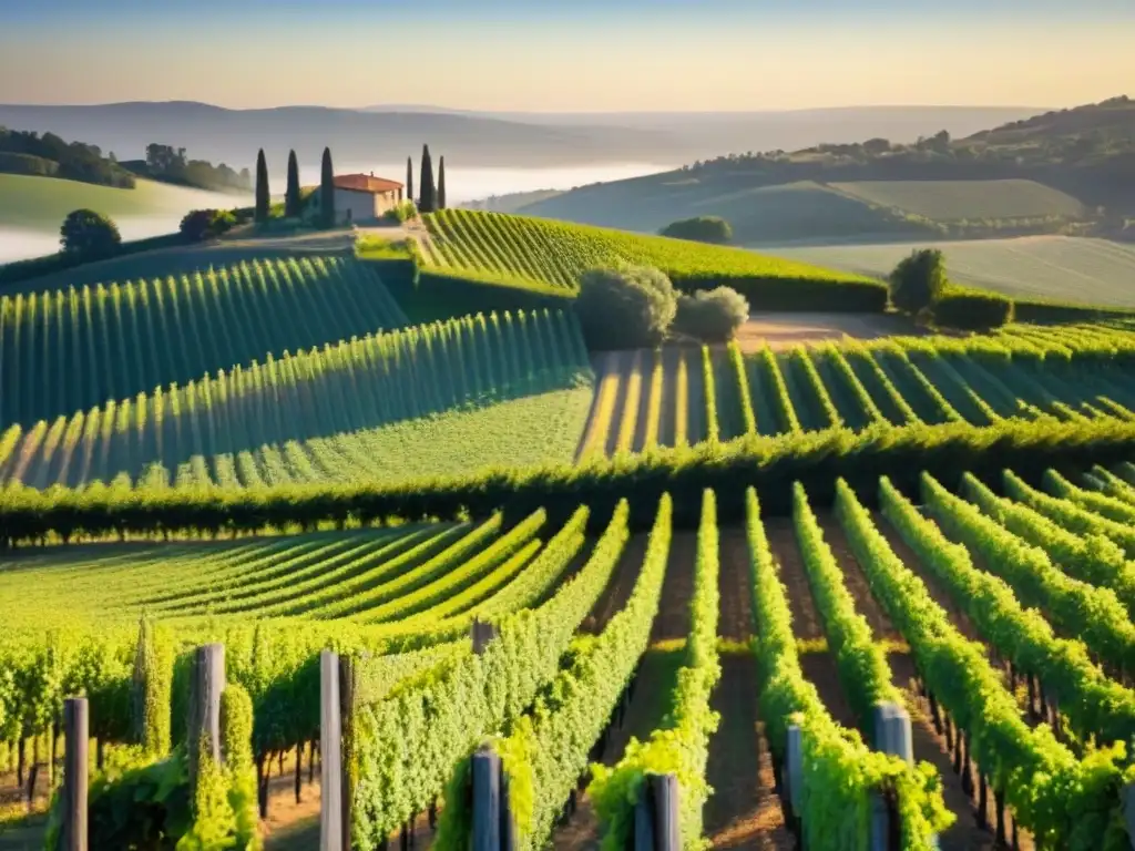 Viñedos exuberantes: inversión en la industria del vino Un panorama impresionante de viñedos verdes bajo el sol, ideal para inversionistas bodegas viñedos mercado internacional