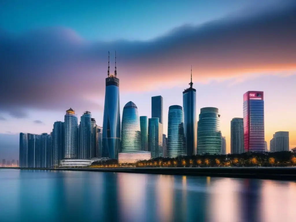 Metrópolis global: panorama urbano en 8k Un panorama urbano en 8k con rascacielos, edificios modernos y una mezcla de propiedades residenciales y comerciales