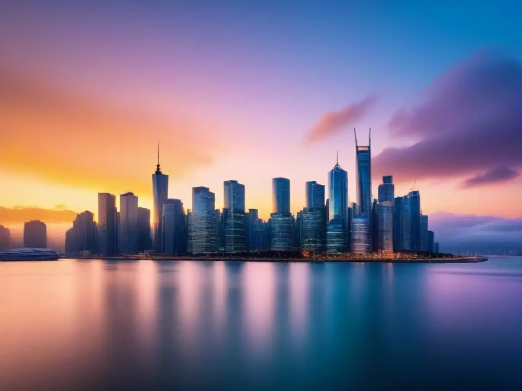 Horizonte urbano dorado: inversión inmobiliaria internacional Panorámica de la bulliciosa ciudad al atardecer, reflejando tendencias legales mercado inmobiliario