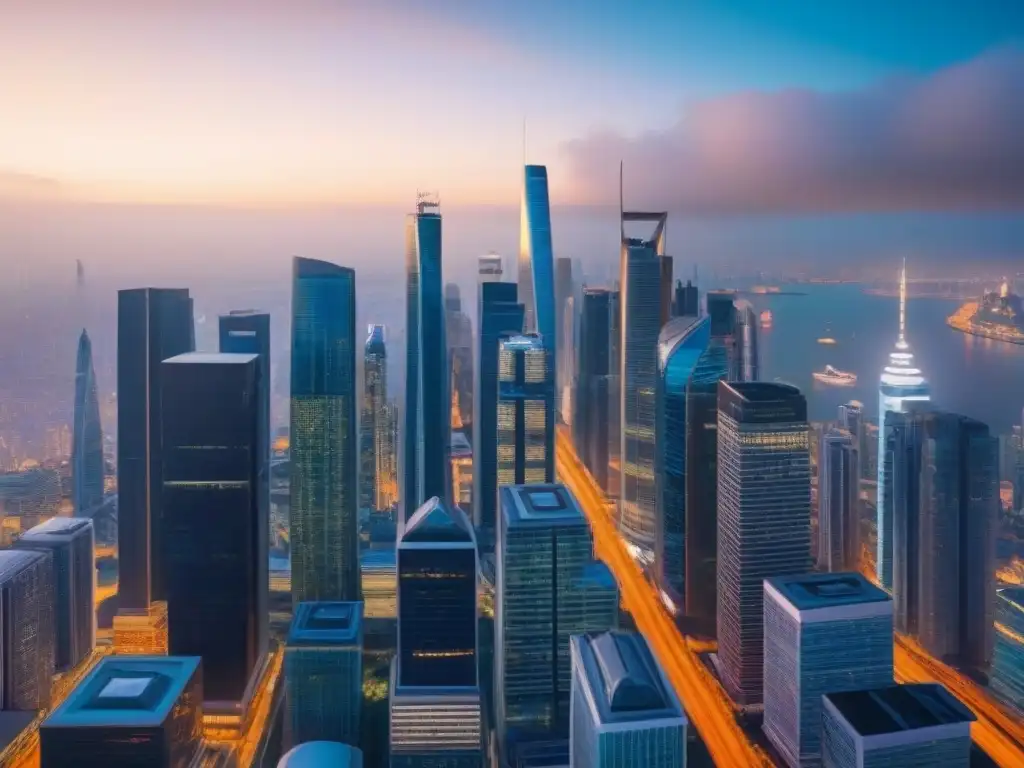 Vista panorámica de ciudad moderna con rascacielos Panorámica de ciudad con rascacielos modernos y rentabilidad en mercado inmobiliario internacional