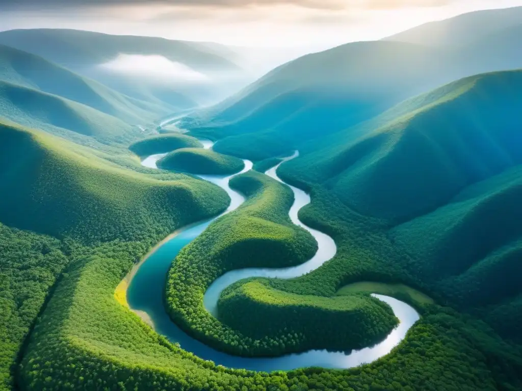Paraíso natural: vista aérea de colinas y ríos Panorámica impresionante de terrenos sin desarrollar para inversores internacionales
