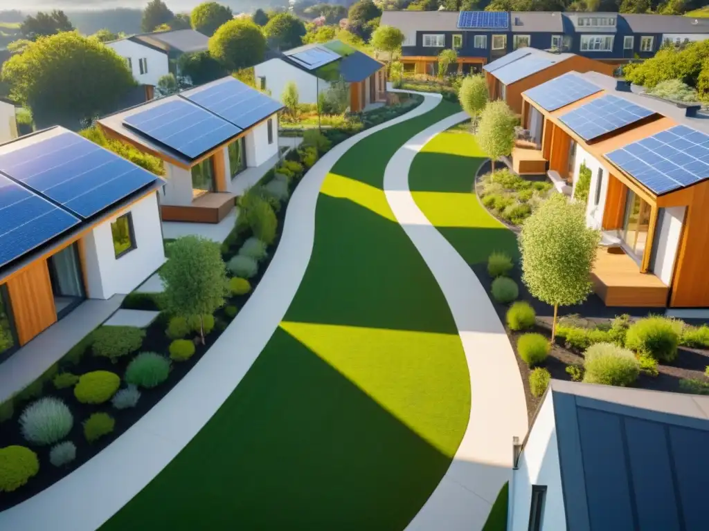 Comunidad de cohousing: arquitectura sostenible y vida en comunidad Un paraíso de convivencia sostenible en comunidad, reflejando las tendencias cohousing mercado inmobiliario