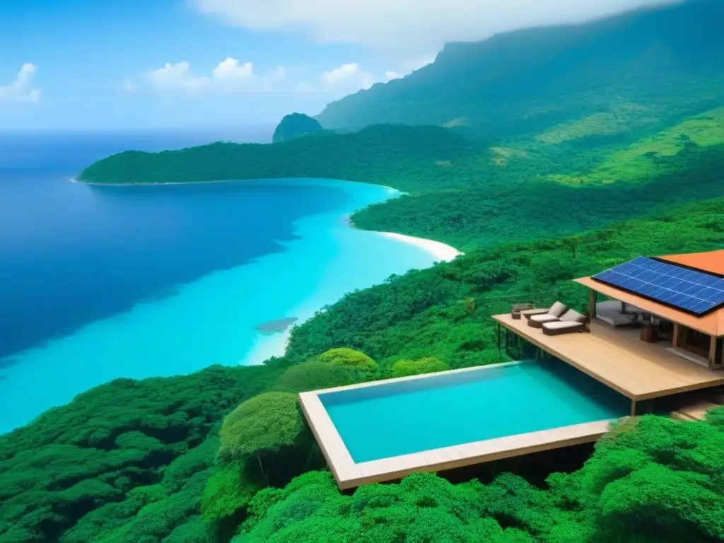 Resort ecofriendly: lujo sostenible en paraíso natural Un paraíso ecoamigable entre montañas verdes y aguas turquesa
