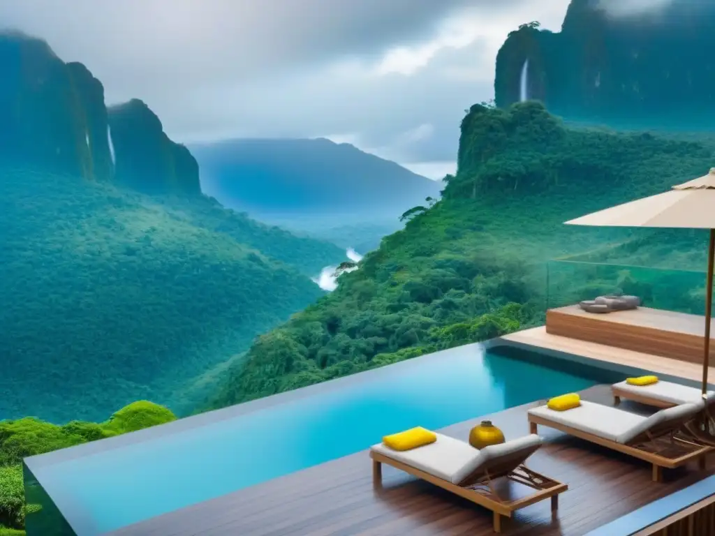 Resort ecológico de lujo en la selva: 8k detalle Un paraíso ecoamigable en la selva: resort sostenible, naturaleza exuberante y actividades ecofriendly