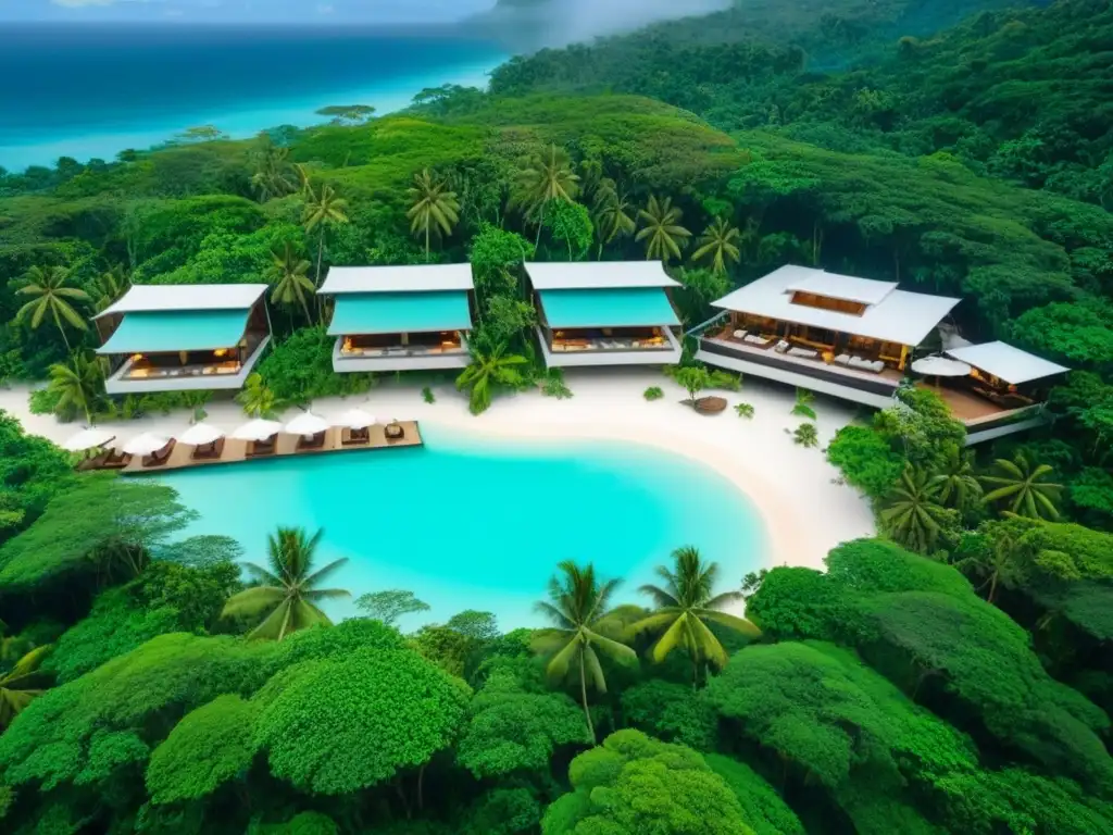 Resort ecológico de lujo en la selva tropical Un paraíso ecoamigable en la selva tropical con arquitectura sostenible y lujo