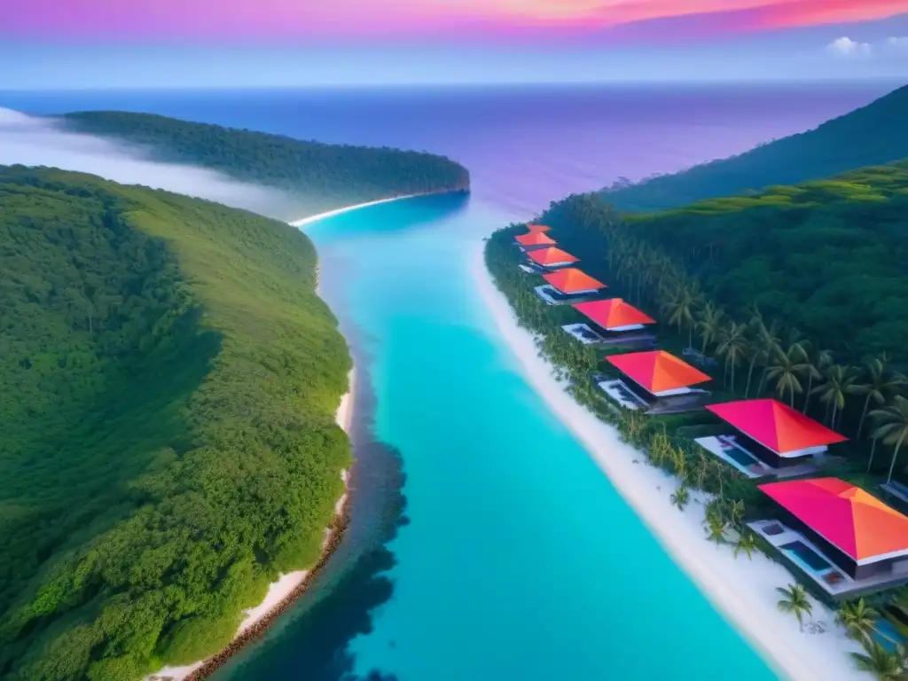 Paraíso ecofriendly: resort de lujo en la selva tropical Un paraíso ecoamigable con villas de lujo, rodeado de naturaleza exuberante y un mar cristalino