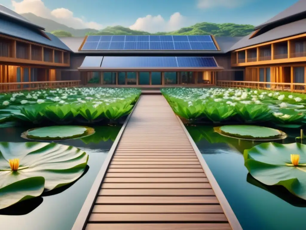 Resort ecológico de lujo en la naturaleza Un paraíso ecológico de lujo integrado en la naturaleza con paneles solares y techos verdes