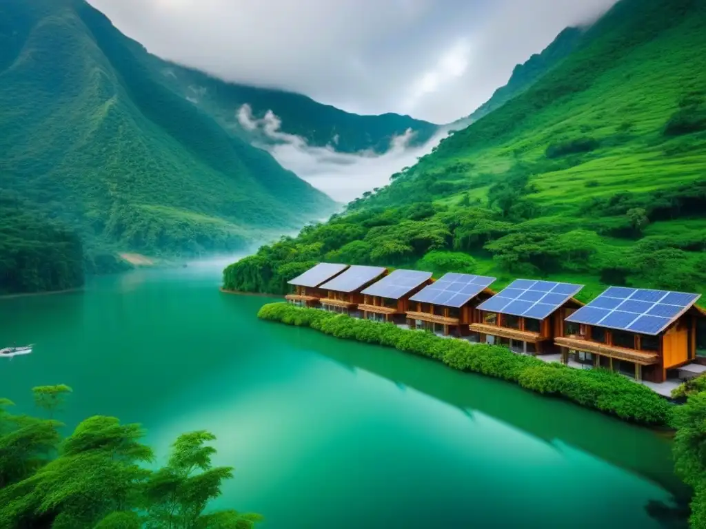 Ecoresort sostenible en paraíso natural: inversión eco turismo Un paraíso eco-sostenible entre montañas y lago