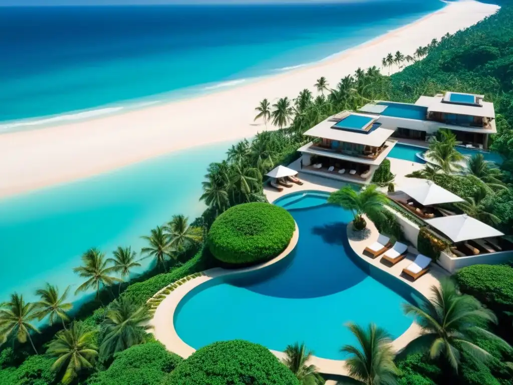 Paraíso exclusivo: resort de lujo en playa paradisíaca Un paraíso exclusivo con piscinas infinitas, vegetación exuberante y villas privadas frente al mar