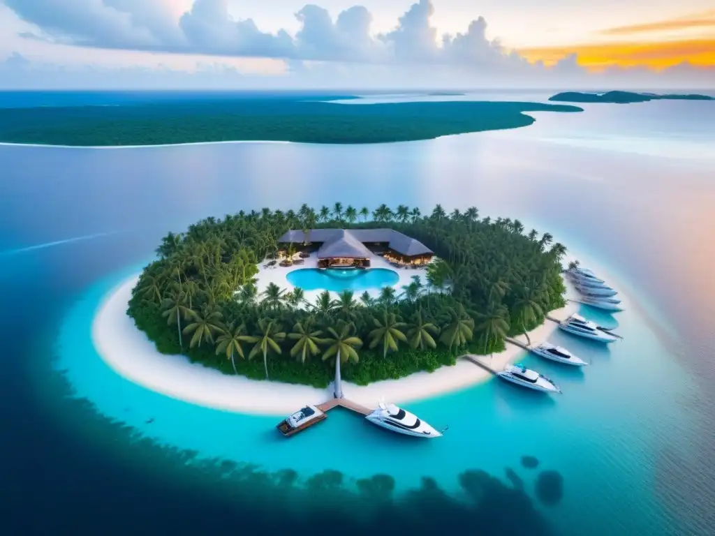 Paraíso exclusivo: isla privada de lujo con villas y yates Un paraíso exclusivo con villas de lujo, playas de arena blanca y marina de yates