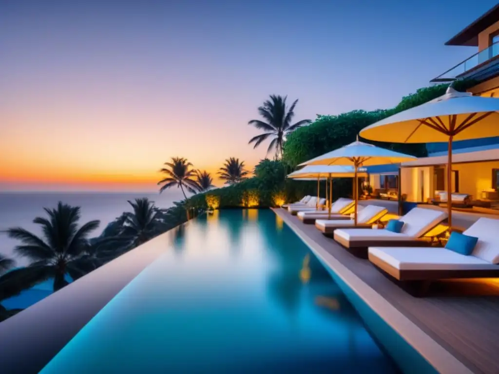 Resort de lujo con infinity pool y atardecer dorado frente al mar Un paraíso frente al mar con piscina infinita y ventajas fiscales en tiempo compartido