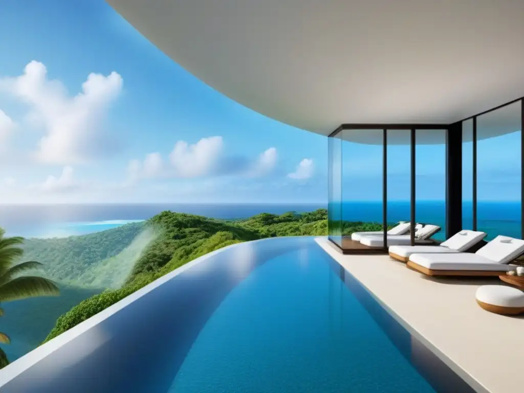 Resort de lujo futurista: tecnología y naturaleza Un paraíso futurista de lujo con tecnología integrada en un entorno natural