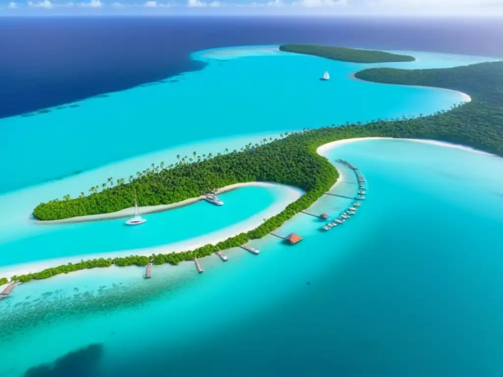 Paraísos privados: isla exclusiva de lujo y yates El paraíso de inversiones islas privadas multimillonarios: isla privada lujosa con villas, marina y exuberante vegetación