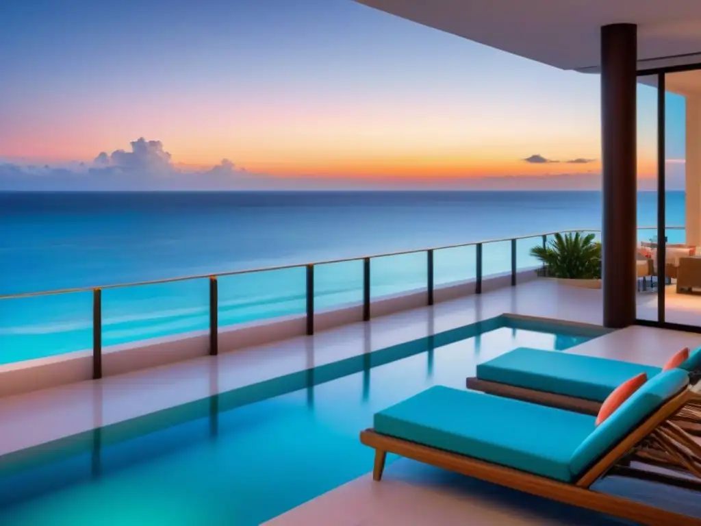 Resort de lujo frente al mar: relax y sofisticación Un paraíso de lujo en destino exótico, con aguas turquesas, atardecer de ensueño y arquitectura moderna