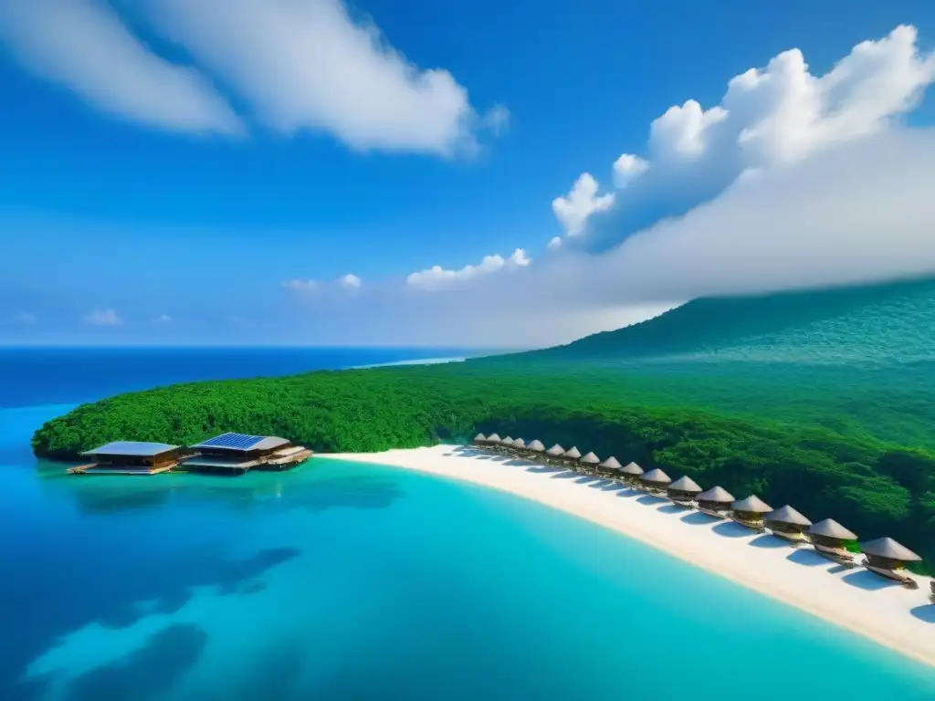 Paraíso sostenible: ecoresort de lujo en armonía con la naturaleza Un paraíso de lujo ecológico: resort con arquitectura sostenible, piscina infinita y playa de arena blanca