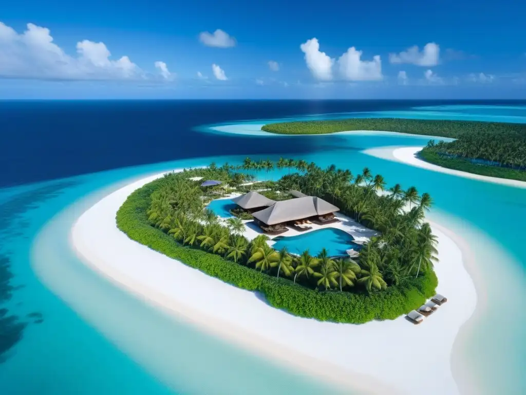 Paraíso exclusivo: lujoso resort en isla privada Un paraíso de lujo en una isla privada, con aguas turquesas, playas de arena blanca y arquitectura moderna