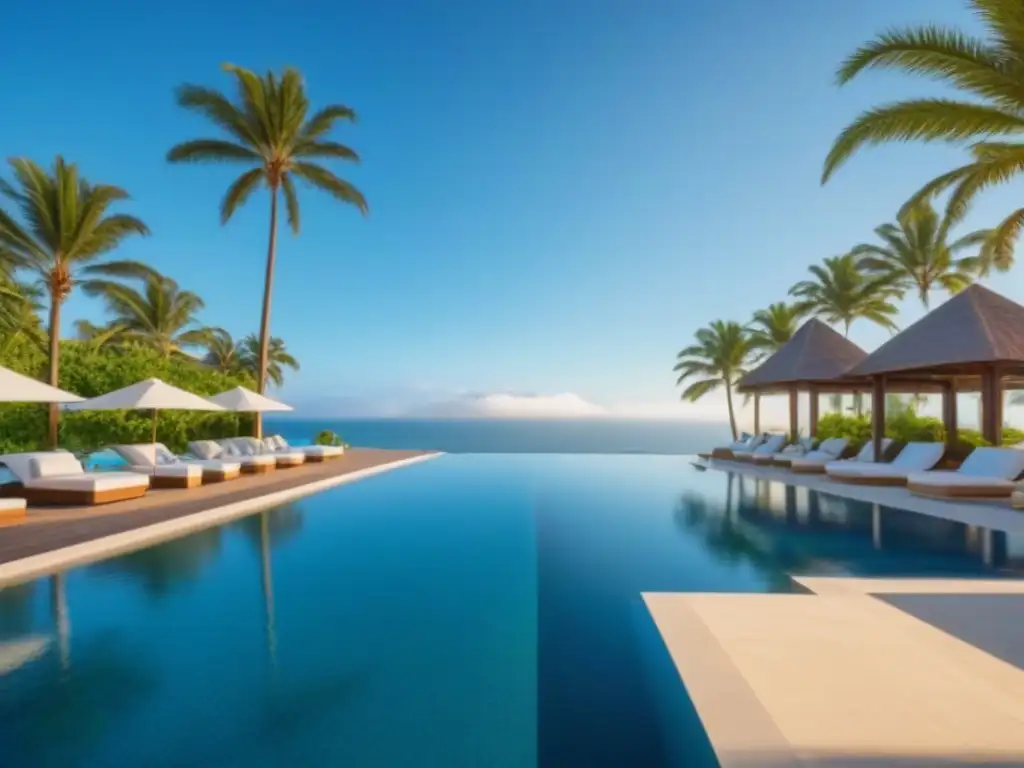 Resort de lujo con piscina infinita frente al mar Un paraíso de lujo con piscina infinita y vistas al mar en un complejo de tiempo compartido, ideal para vender tiempo compartido lujo