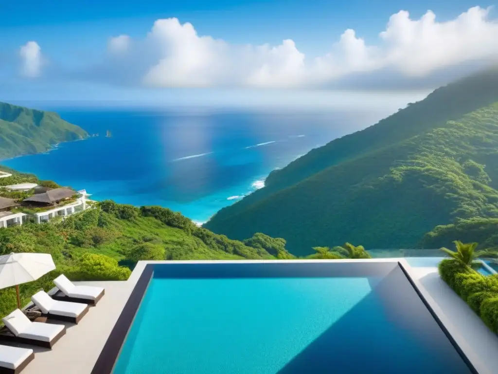 Resort de lujo: armonía entre naturaleza y diseño contemporáneo Un paraíso de lujo: resort de tiempo compartido con arquitectura moderna entre montañas verdes y piscinas infinitas