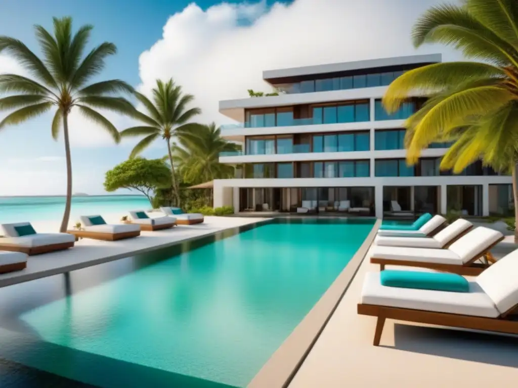Resort de lujo en playa paradisíaca: exclusividad y serenidad Un paraíso de lujo: resort de tiempo compartido de lujo en una playa idílica con aguas turquesas y palmeras