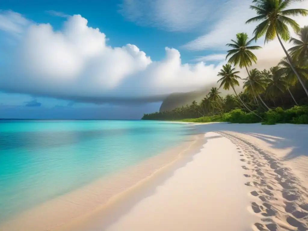 Paraíso eco-sostenible: playa, palmeras y resort verde Un paraíso natural con playa de arena blanca y agua turquesa cristalina