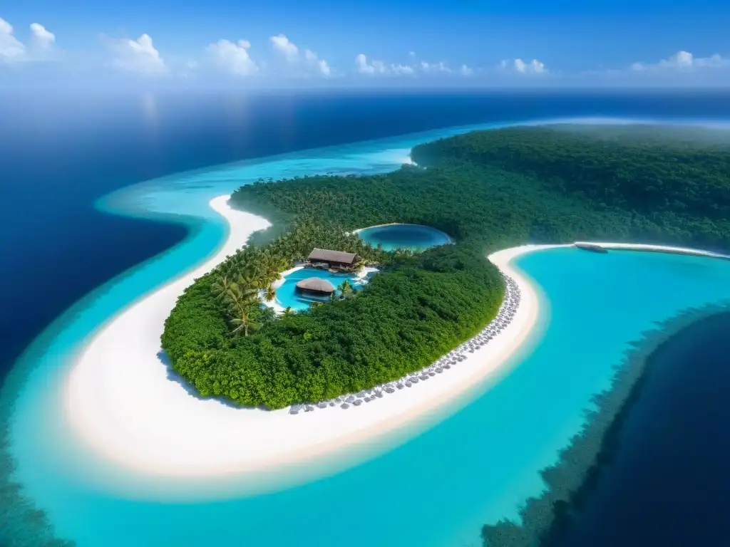 Paraíso exclusivo: isla privada con villas de lujo y piscinas infinitas Un paraíso privado de lujo con villas modernas y piscinas infinitas, rodeado de aguas turquesa