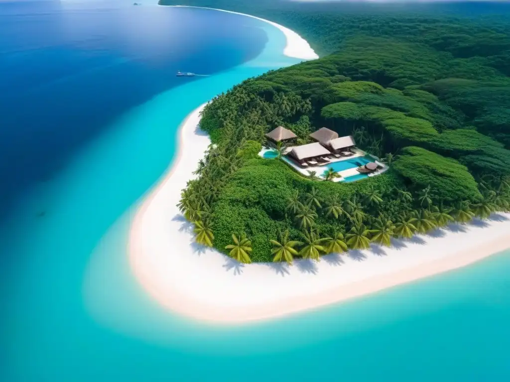 Un paraíso privado con villas de lujo frente al mar y piscinas infinitas, rodeado de aguas turquesas