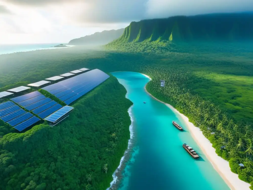 Resort ecológico en la selva: lujo sostenible junto al mar Un paraíso sostenible con paneles solares, playas de arena blanca y selva exuberante