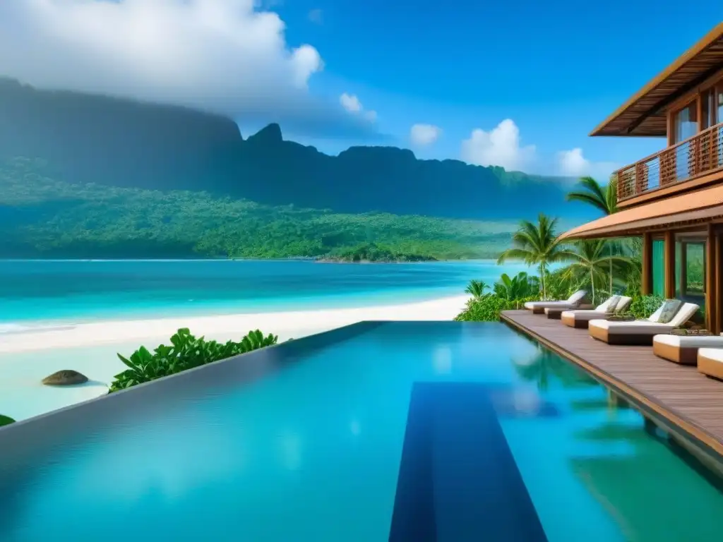 Resort ecológico de lujo en paraíso tropical Un paraíso sostenible de resorts de tiempo compartido en un entorno tropical exuberante con arquitectura ecoamigable