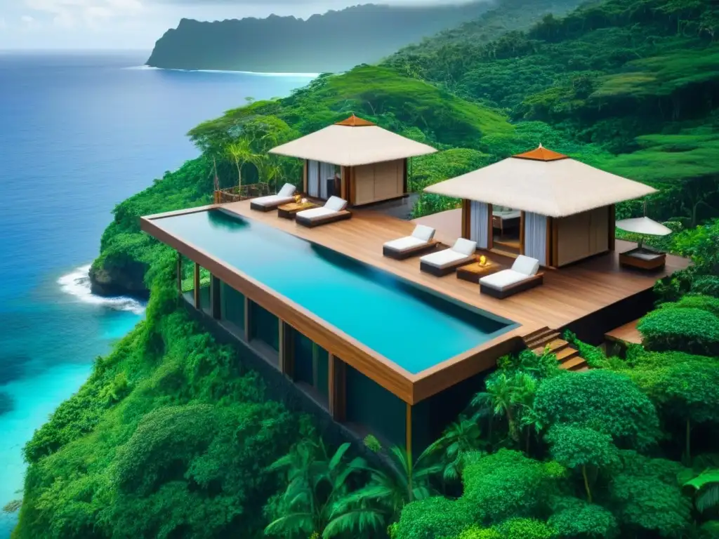 Resort ecológico de lujo en selva tropical Un paraíso sostenible en la selva tropical con bungalows de diseño eco y vistas al mar