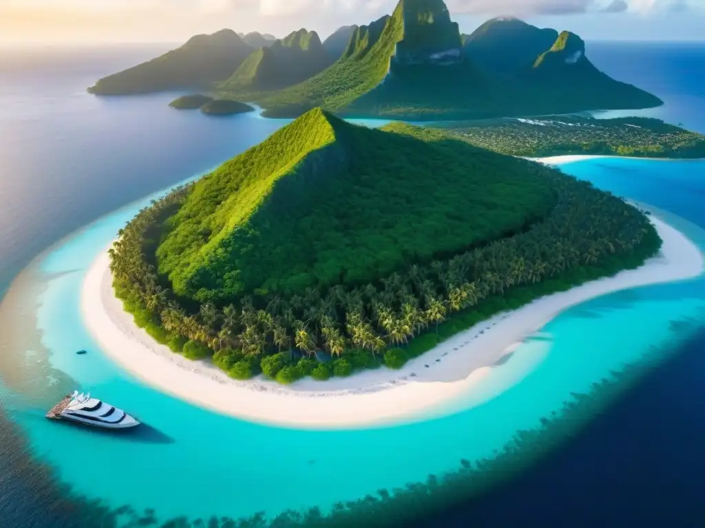 Paraíso caribeño: isla privada con vistas aéreas impresionantes El paraíso en la Tierra: una isla privada en el Caribe con aguas turquesas, playas de arena blanca y lujosas villas al atardecer