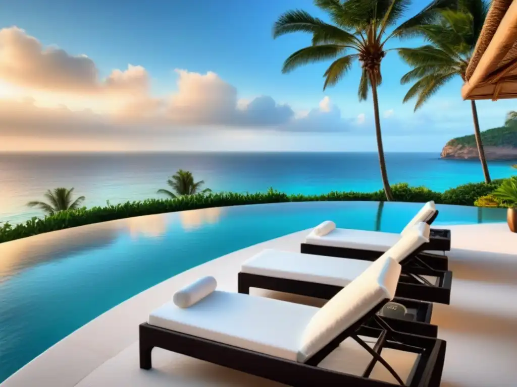Paraíso tropical de lujo en la playa con piscina infinita Un paraíso tropical de lujo con aguas turquesas, palmeras y una piscina infinita, ideal para Inversiones en tiempo compartido internacional