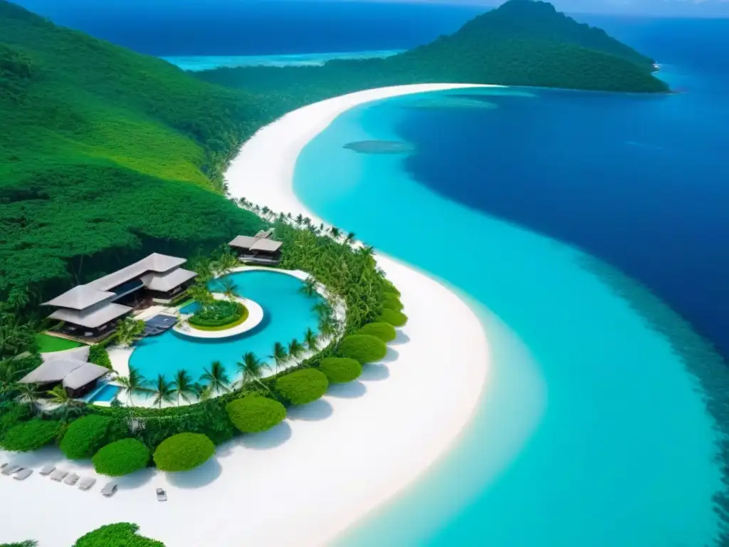Paraíso tropical: resort de lujo con vistas al mar Un paraíso tropical de lujo con moderno diseño arquitectónico y exclusivas villas frente al mar