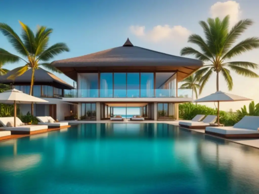 Paraíso tropical de lujo: resort frente al mar Un paraíso tropical de lujo con playas de arena blanca, aguas turquesas y arquitectura moderna