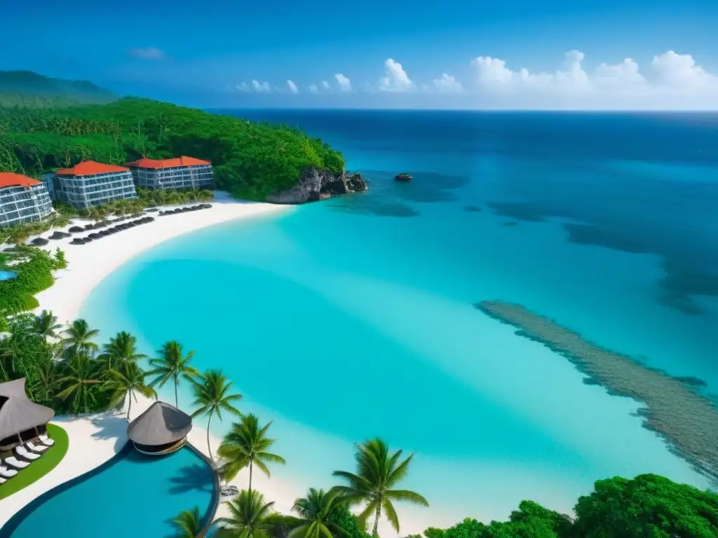 Paraíso tropical: resort de lujo frente al mar Un paraíso vacacional de lujo con aguas turquesa, playas de arena blanca y palmeras, ideal para inversión en tiempo compartido