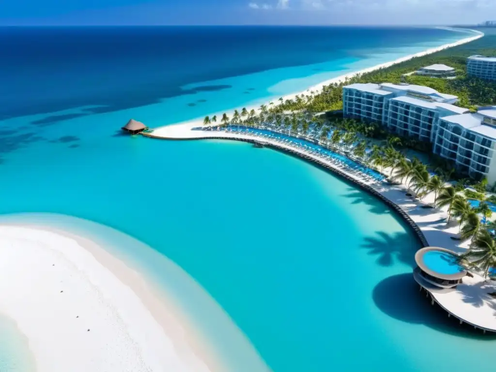 Resort de lujo frente al mar: Exclusividad y belleza tropical Un paraíso vacacional de lujo con aguas turquesas, playas blancas y huéspedes disfrutando de actividades