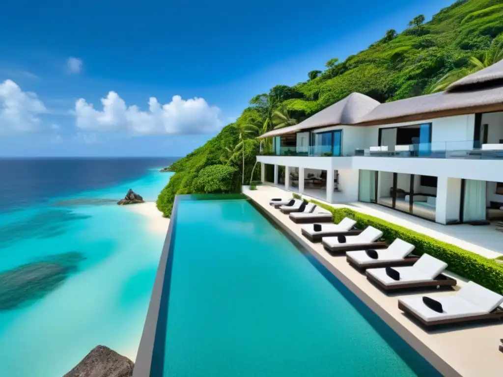 Villa de lujo con piscina infinita en la playa Un paraíso vacacional de lujo: villa frente al mar con piscina infinita y diseño moderno