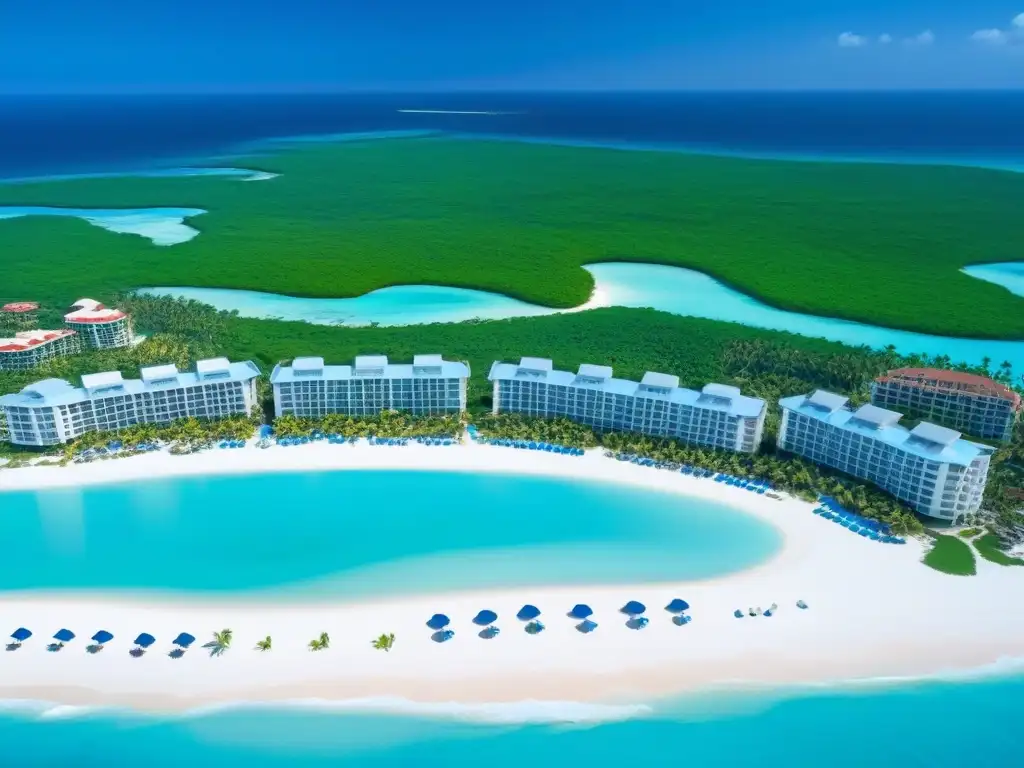 Resort de lujo en la playa: paraíso de timeshares Un paraíso vacacional con tiempos compartidos internacionales de lujo, rodeado de palmeras y aguas turquesas