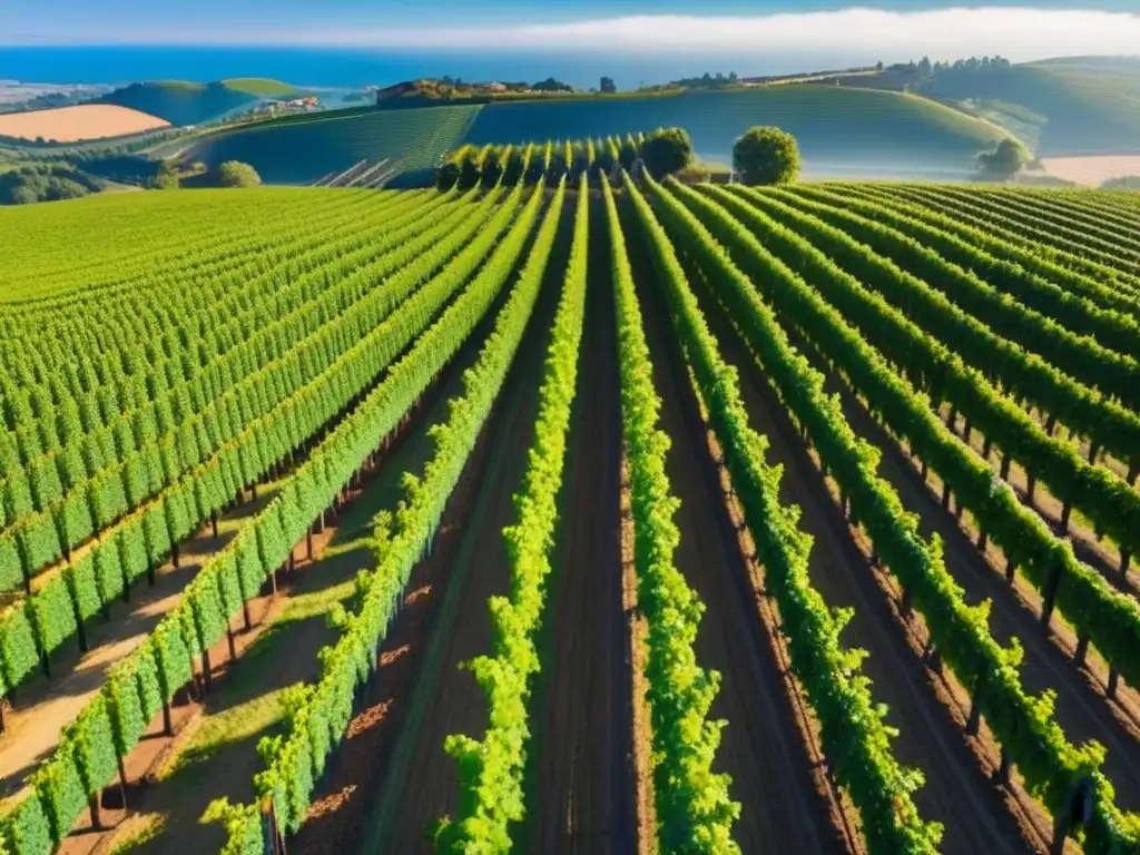 Viñedos verdes y moderna bodega: inversión fructífera Un paraíso de viñedos verdes se extiende hasta el horizonte, bañado por el sol