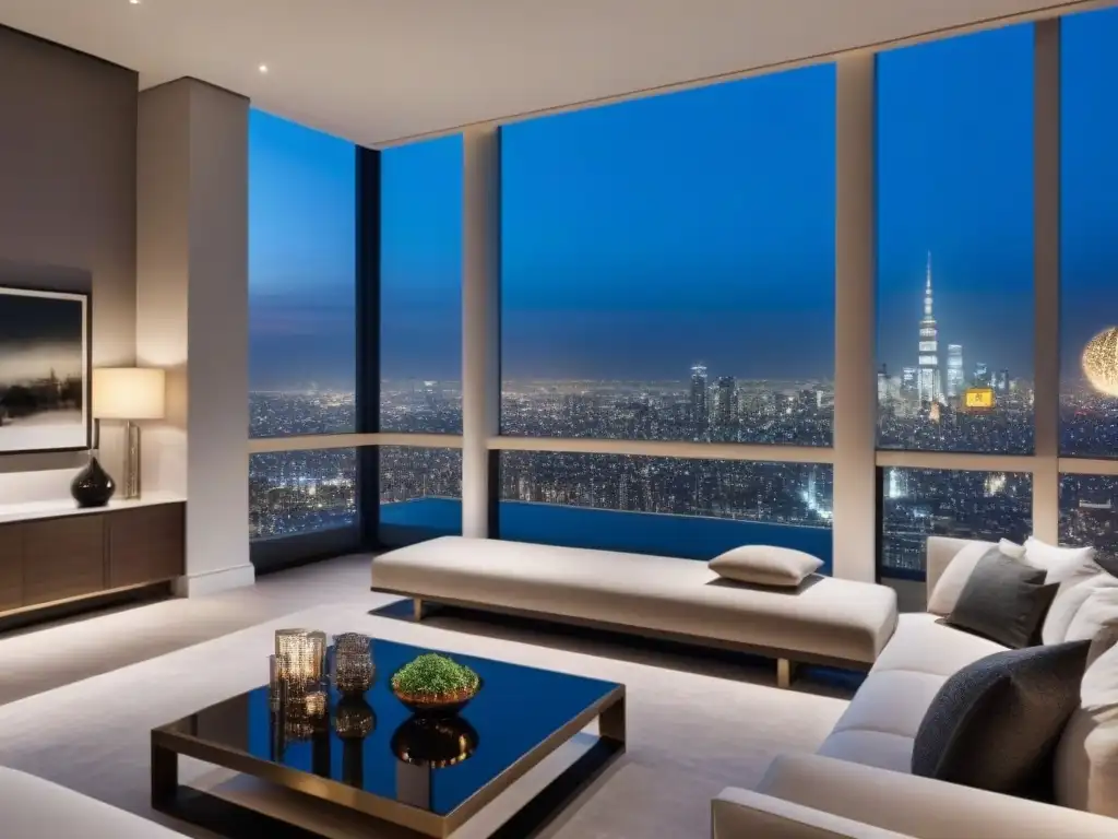 Penthouse de lujo en ciudad: modernidad y exclusividad Un penthouse de lujo en una ciudad vibrante con vista panorámica de noche