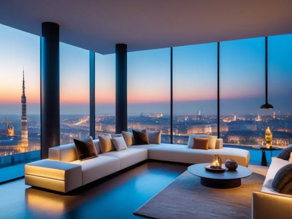 Penthouse de lujo con vistas a la ciudad en Europa del Este Un penthouse lujoso y moderno con vista a la ciudad en Europa del Este