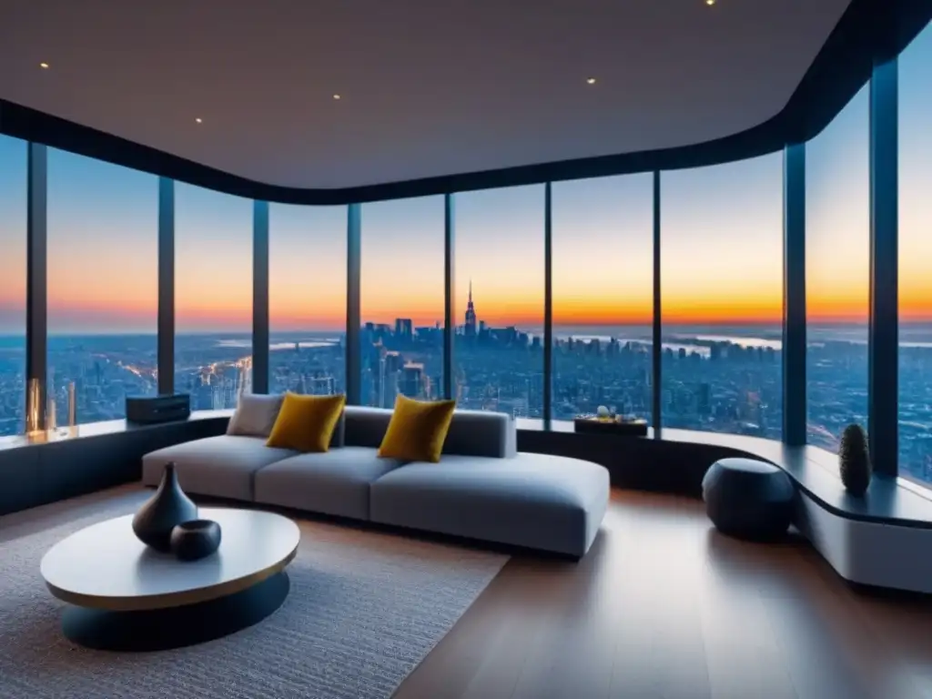 Penthouse de lujo con IoT integrado en diseño elegante y vanguardista Un penthouse moderno de lujo con IoT integrado, destacando la fusión de tecnología y elegancia en inmobiliario de lujo