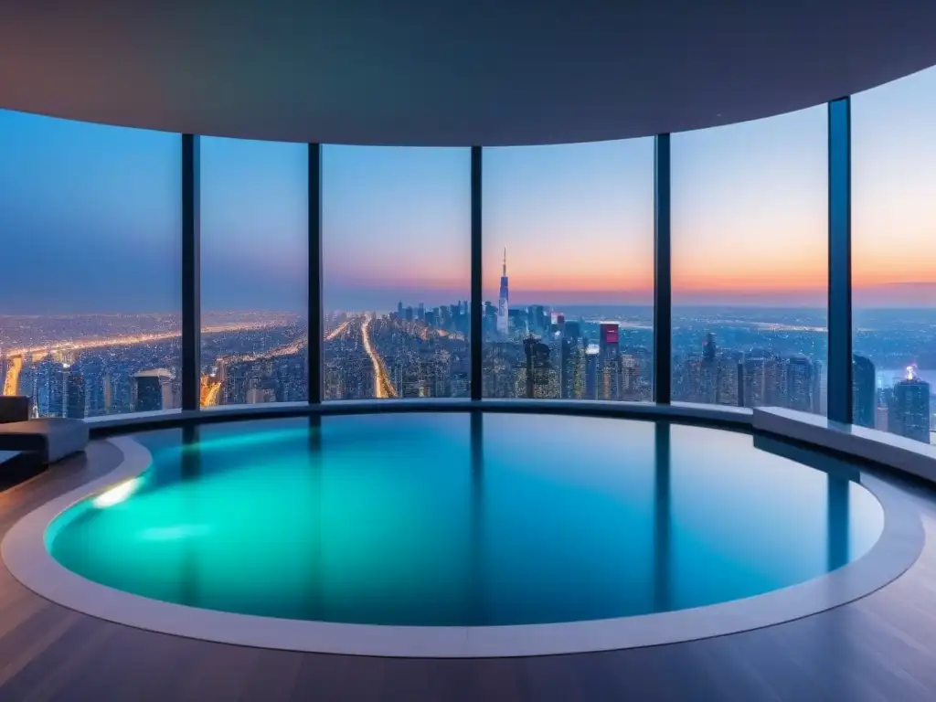 Penthouse de lujo con vista panorámica a la ciudad y piscina infinita Penthouse moderno de lujo con terraza y piscina infinita, en skyline urbano
