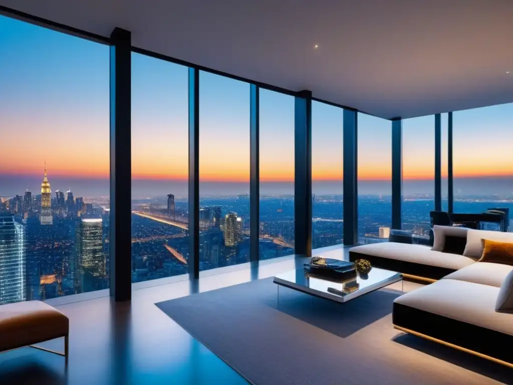 Penthouse de lujo con vista panorámica a la ciudad en blockchain Un penthouse moderno y lujoso con tecnología blockchain en mercado inmobiliario lujo