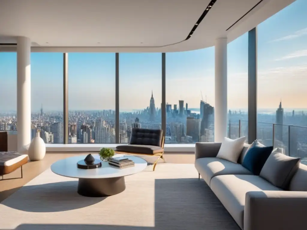 Penthouse de lujo con vista panorámica en metrópolis vibrante Un penthouse moderno y lujoso con vista a la ciudad