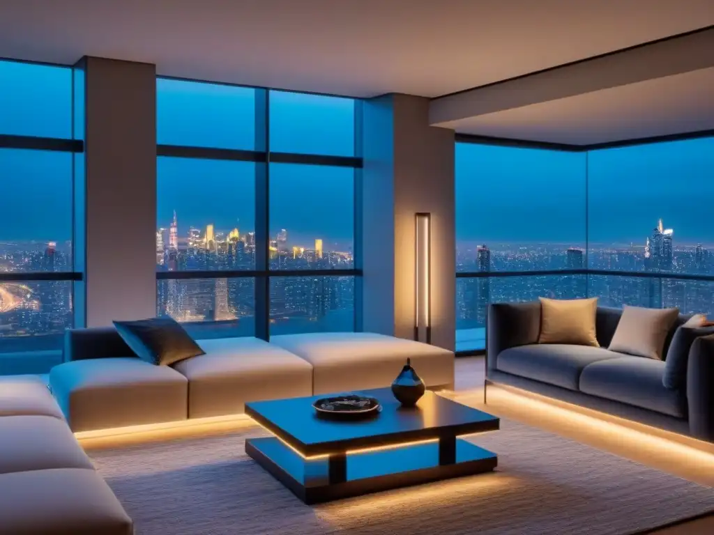 Penthouse de lujo con vistas a la ciudad al atardecer Un penthouse moderno y lujoso con vistas a la ciudad al anochecer, oportunidades únicas mercado lujo