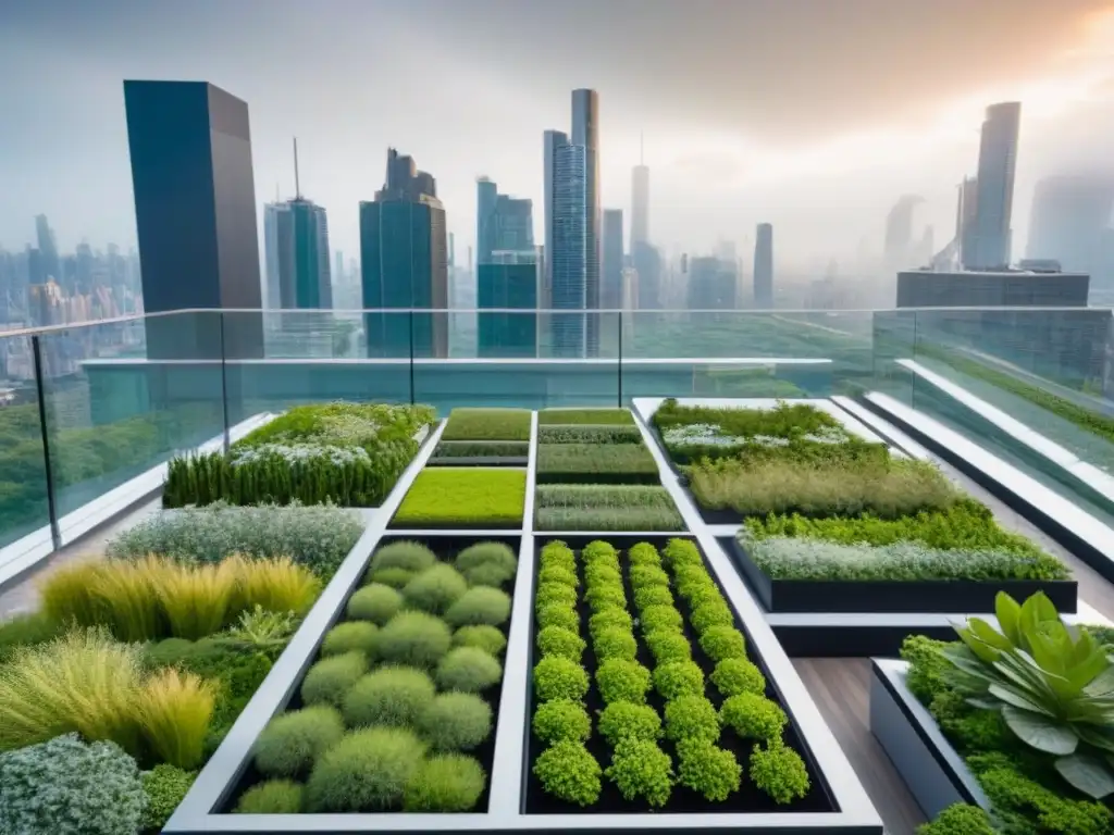 Penthouse de lujo con jardines verdes en la ciudad Un penthouse moderno rodeado de jardines en techos verdes