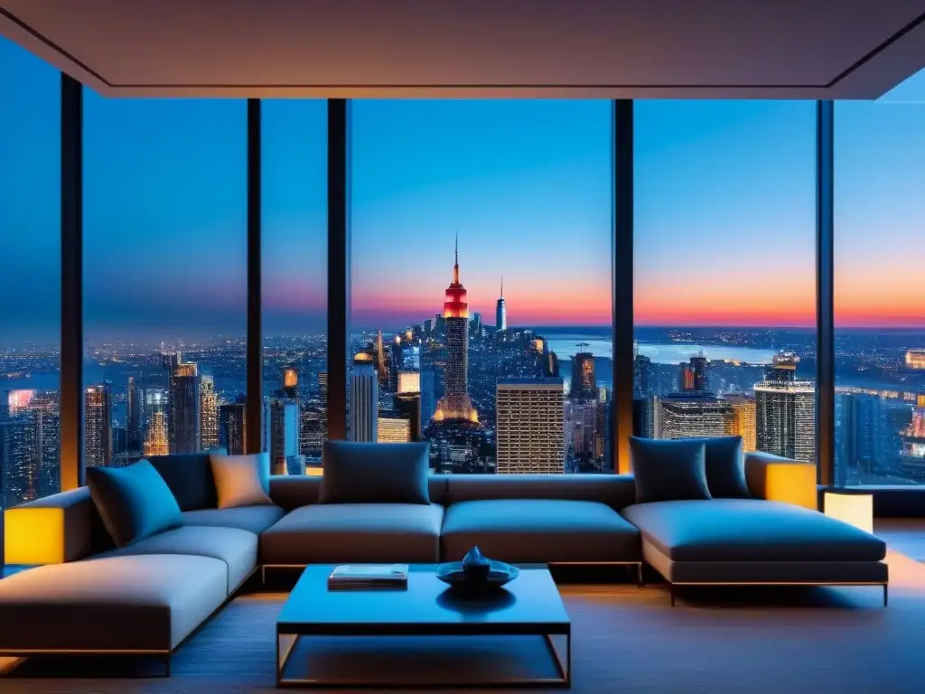 Penthouse de lujo con vista nocturna a la ciudad Penthouse moderno con vista nocturna de la ciudad, diseño elegante y estrategias inmobiliarias internacionales inversionistas