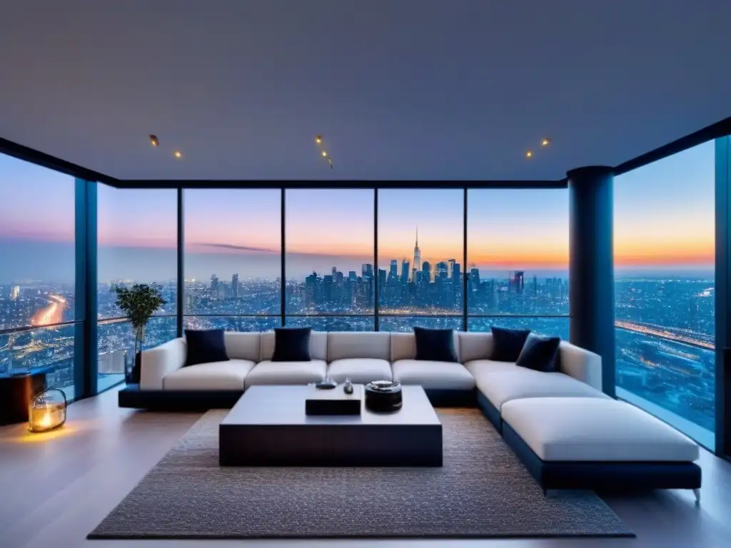 Penthouse de lujo con vista panorámica a la ciudad Un penthouse moderno con vistas a la ciudad, diseño elegante y terraza panorámica